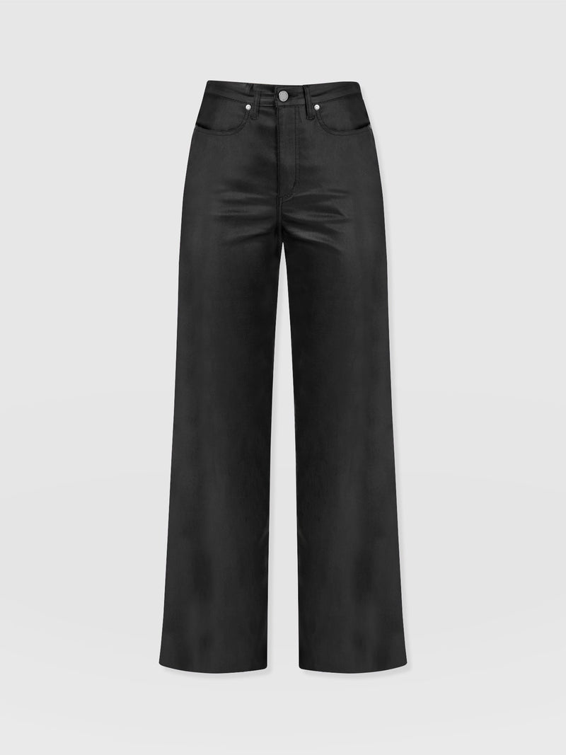 Maeve Wide Leg Pant - Black Coated - Women's Trousers | Saint + Sofia® UK