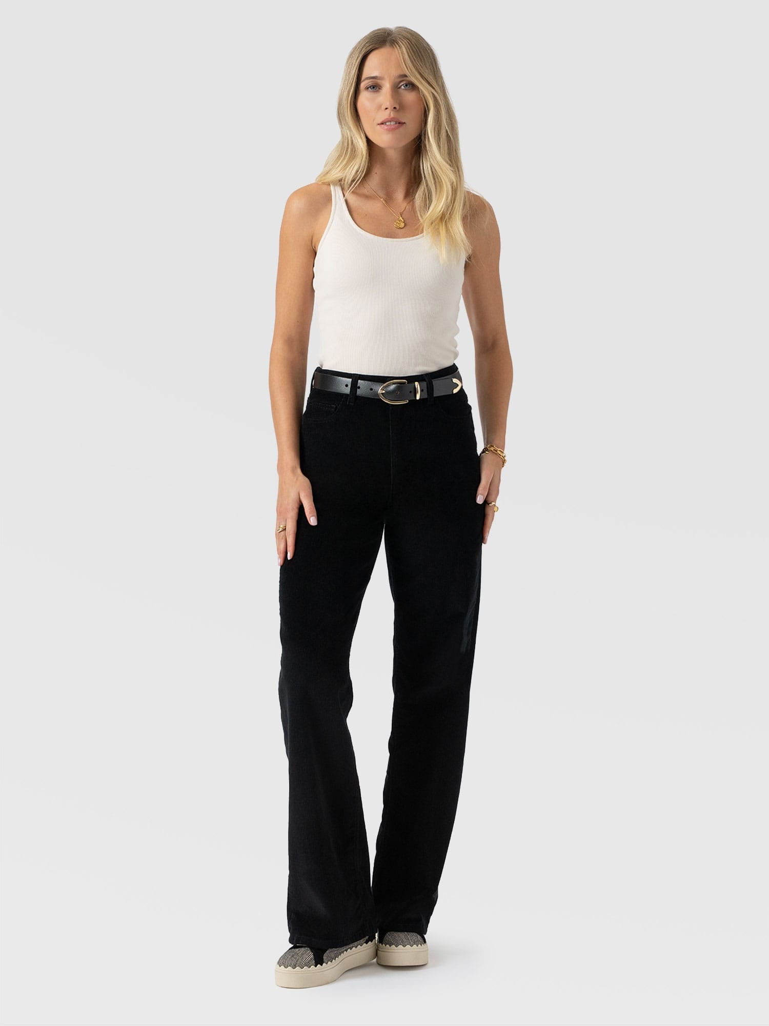Maeve Wide Leg Pant - Black Cord