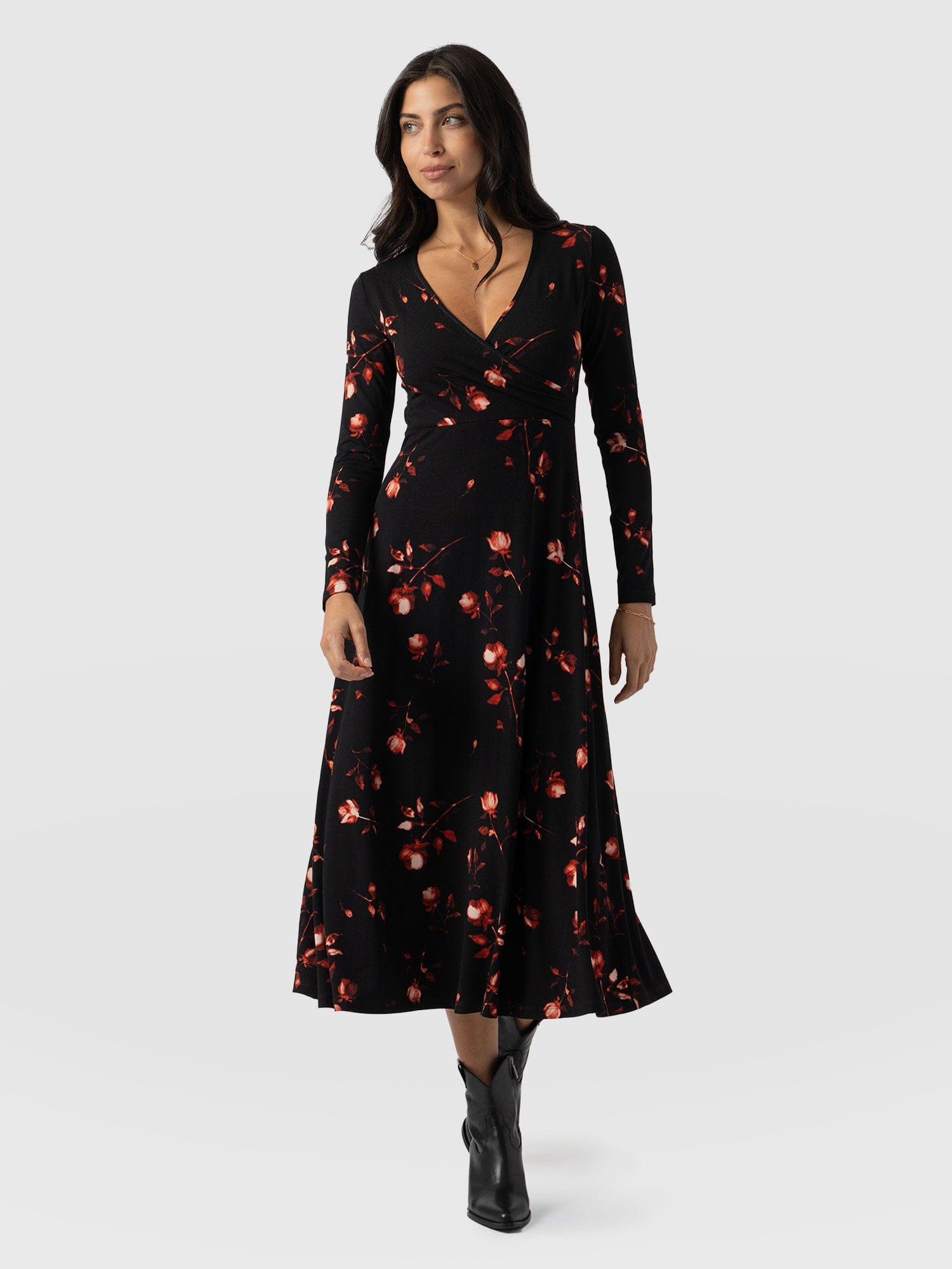 Maggie Wrap Midi Dress Dark Roses - Women's Dresses | Saint + Sofia® UK