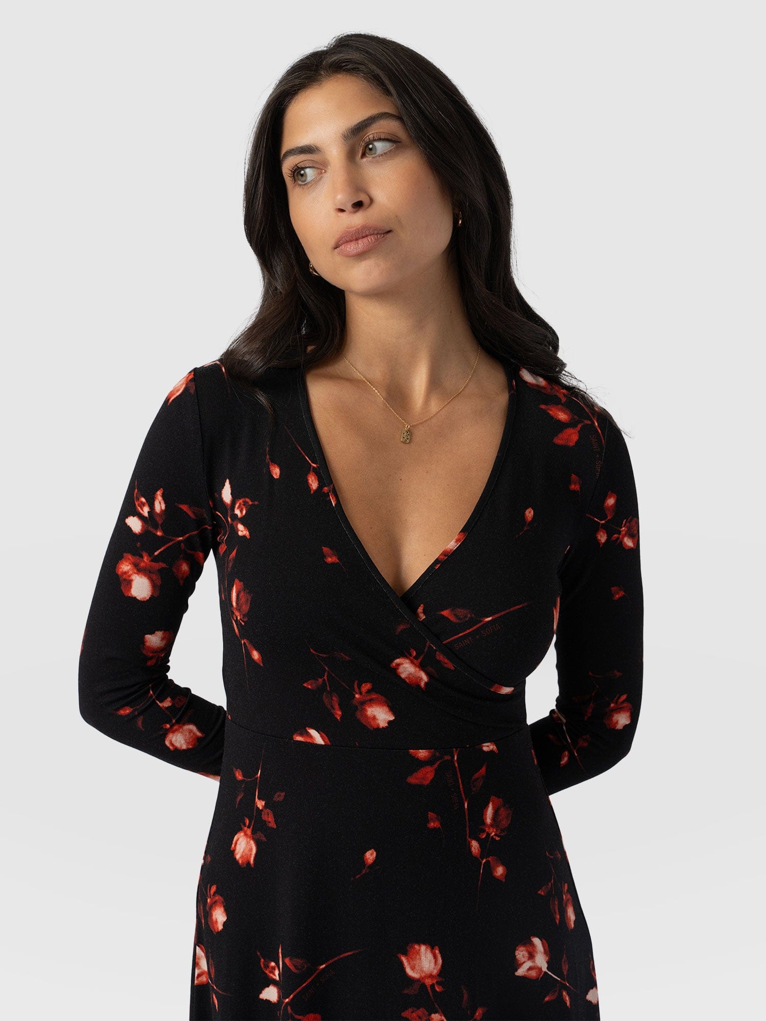 Maggie Wrap Midi Dress Dark Roses - Women's Dresses | Saint + Sofia® UK