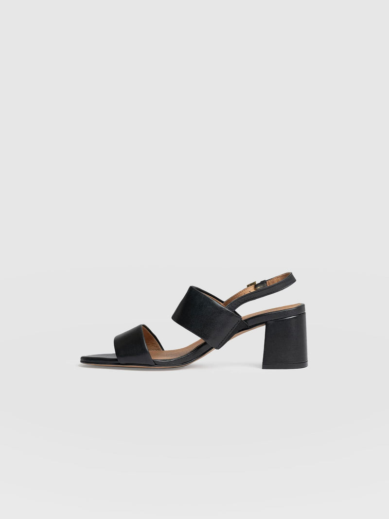Maida Block Heeled Mules - Black