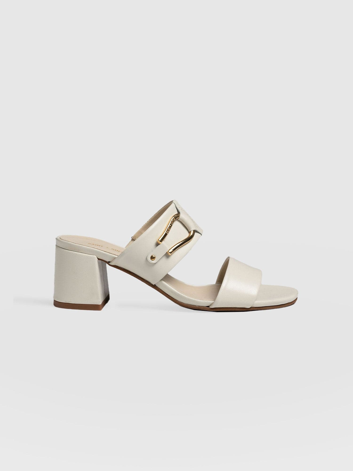 Maida Block Heeled Mules Cream Women s Shoes Saint Sofia UK