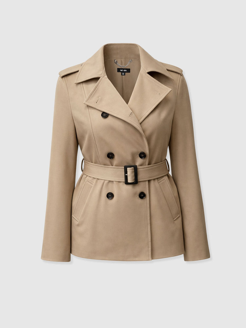 Marion Double Breasted Short Trench - Beige - Women's Outerwears | Saint + Sofia® UK