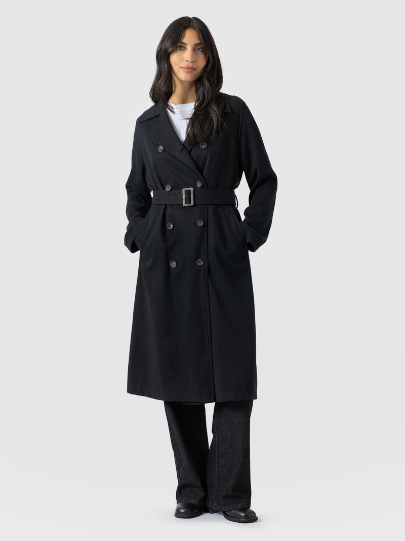 Marion Double Breasted Trench Black - Women's Overcoats | Saint + Sofia® UK