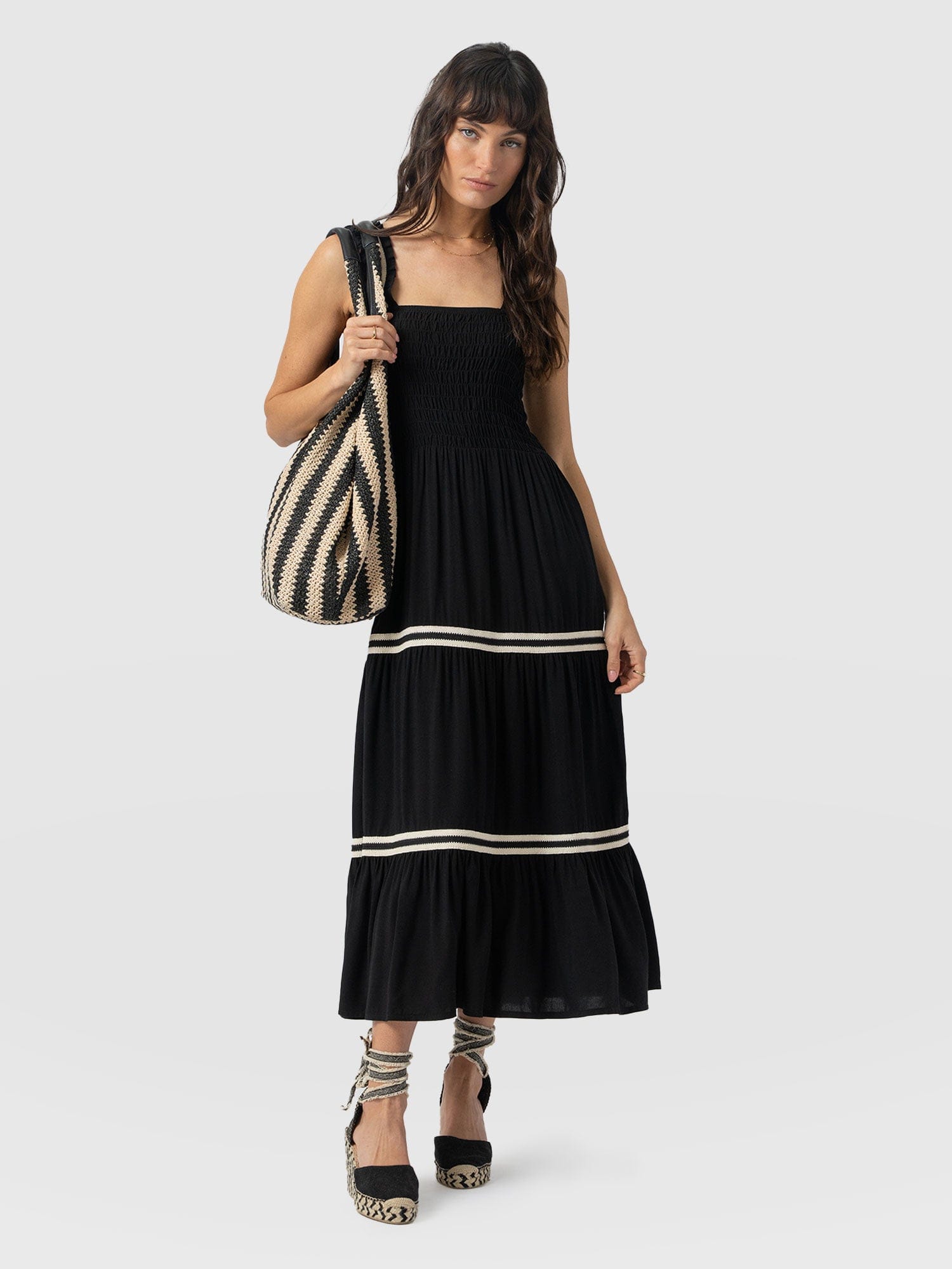 Maya Shirring Dress - Black - Women's Dresses | Saint and Sofia® UK