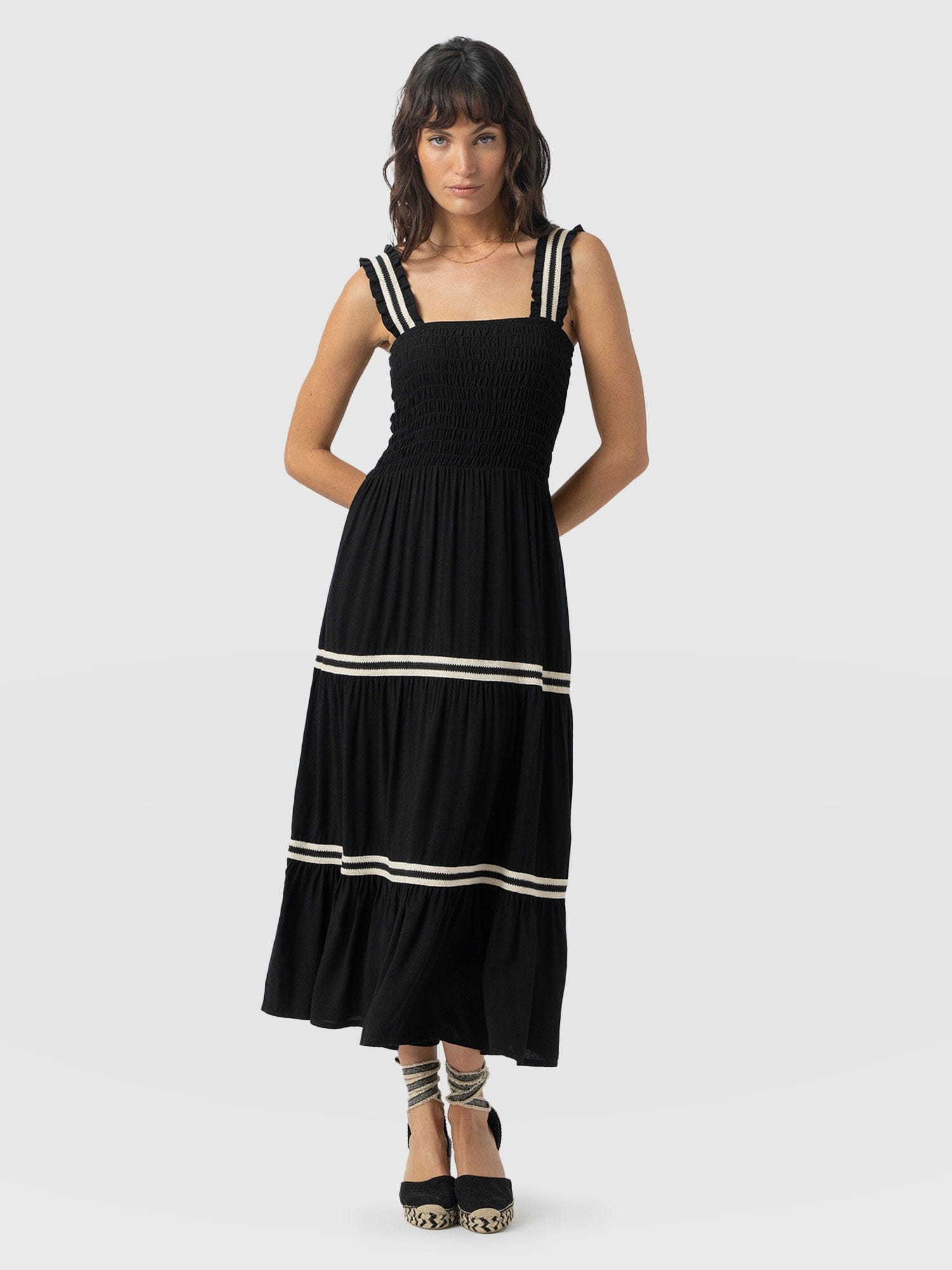 Maya Shirring Dress - Black - Women's Dresses | Saint and Sofia® UK