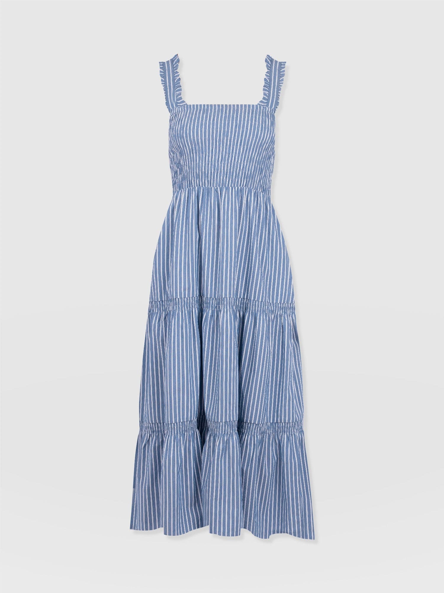 Maya Shirring Dress - Blue Stripe - Women's Dresses | Saint + Sofia® UK