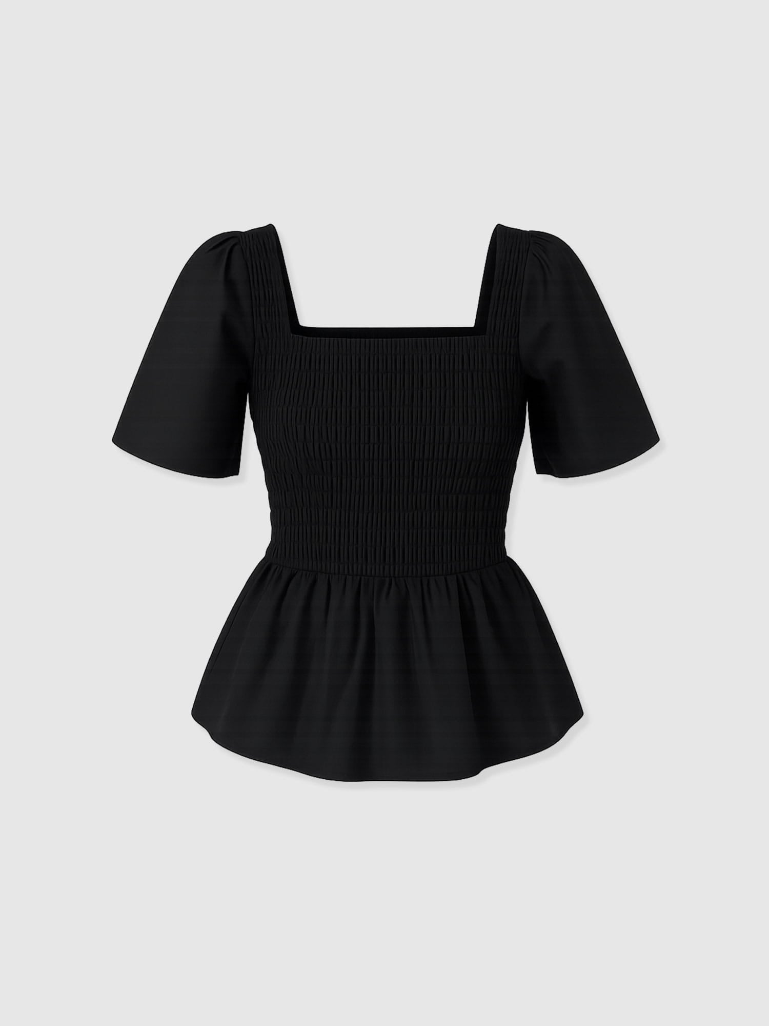 Maya Shirring Peplum Top - Black
