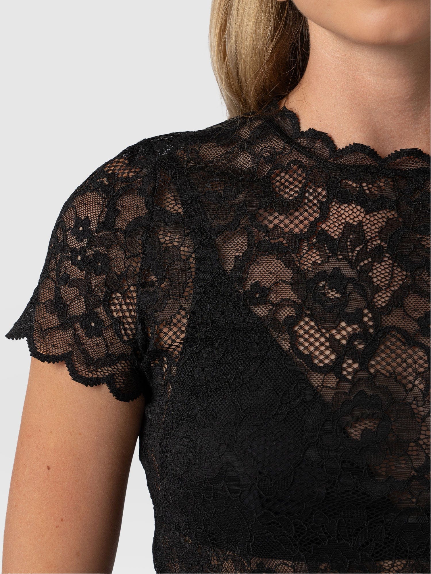 Miranda Lace Short Sleeve Tee Black - Women's T-shirts | Saint + Sofia® UK