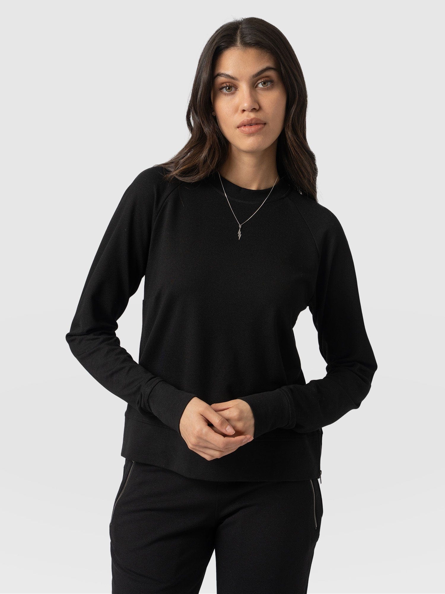 Morgan Zip Sweater Black & Beige - Women's Sweaters | Saint + Sofia® UK