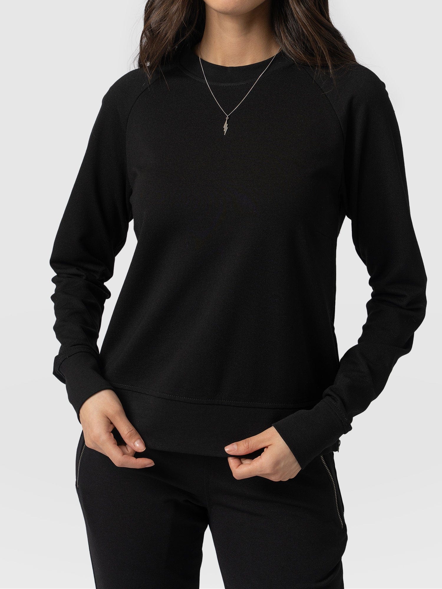 Morgan Zip Sweater Black & Beige - Women's Sweaters | Saint + Sofia® UK