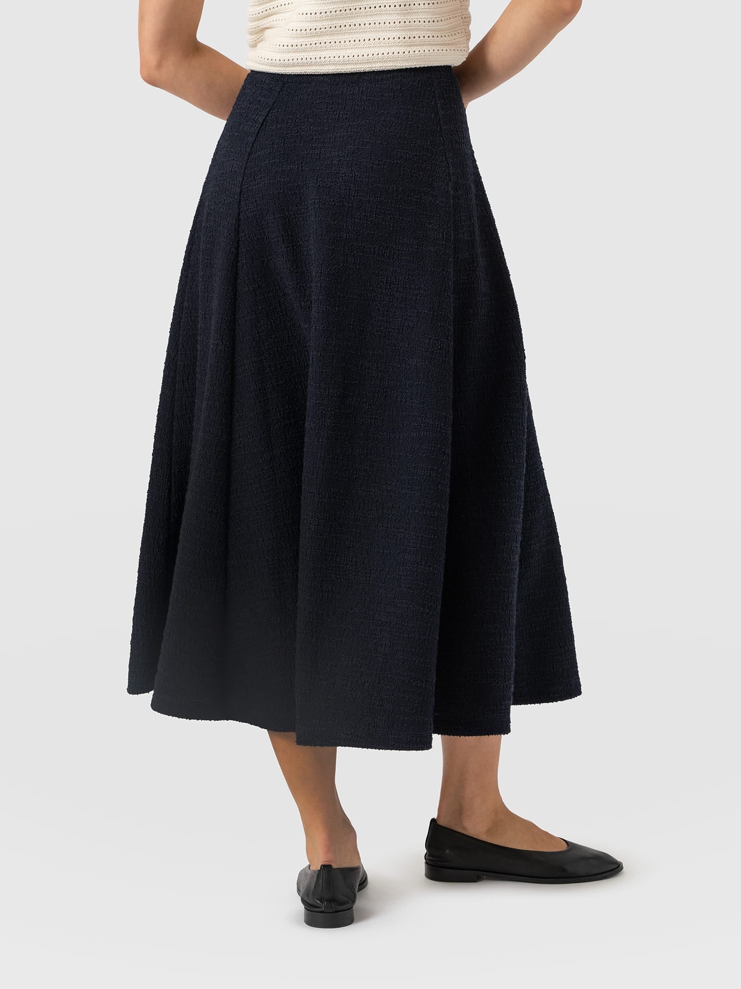 Neve Fit & Flare Skirt - Navy Boucle - Women's Skirts | Saint and Sofia® UK