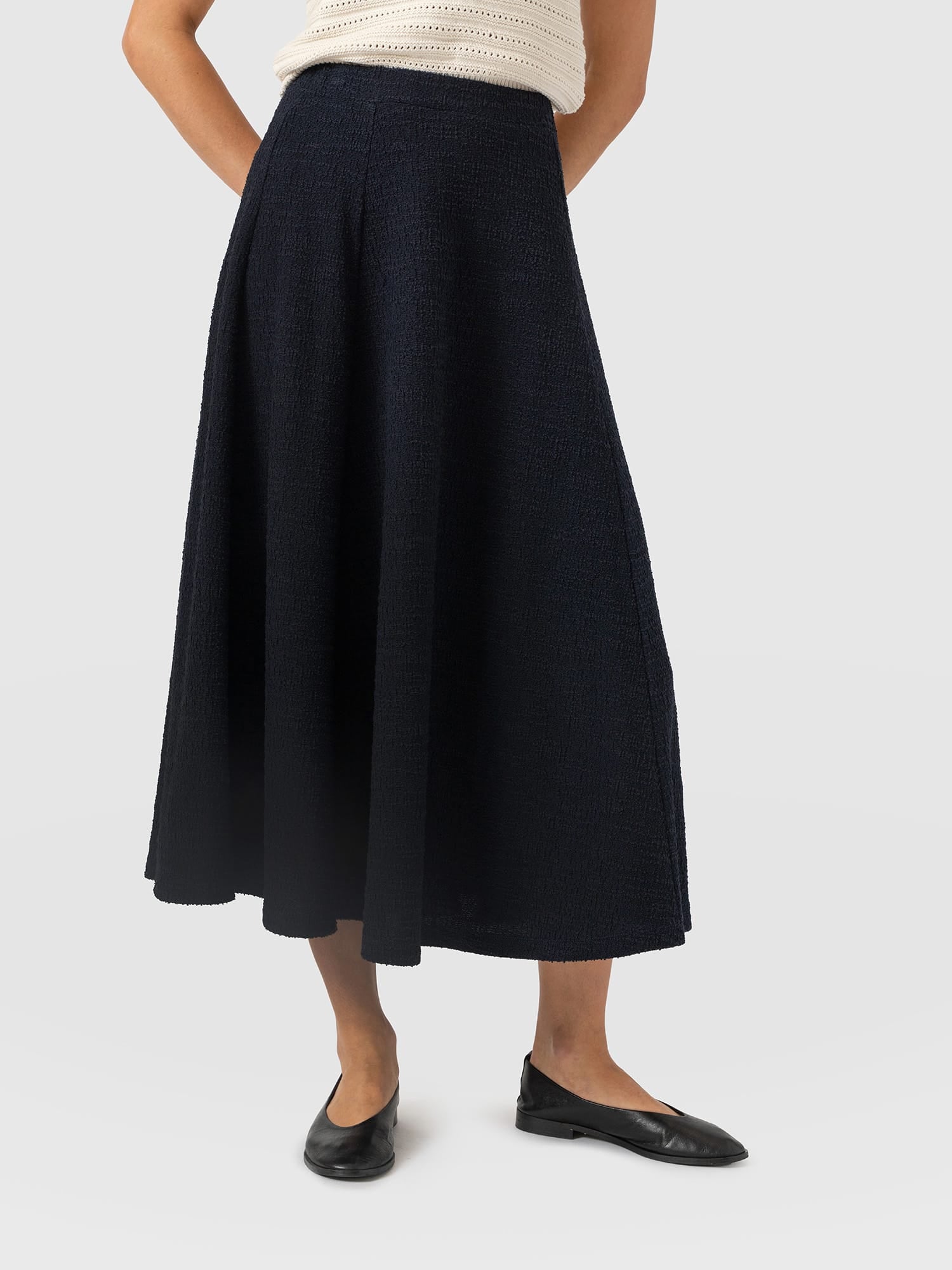 Neve Fit & Flare Skirt - Navy Boucle - Women's Skirts | Saint and Sofia® UK