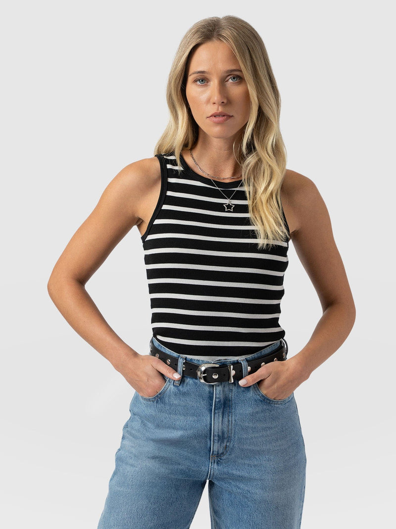 Nova Racer Vest - Black & White Stripe - Women's T-shirts | Saint + Sofia® UK