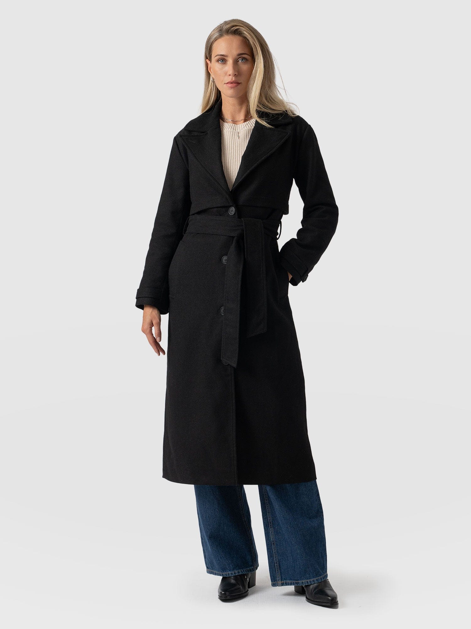 Long Coat Black Fitted Wool Coat Womens Wool Coat Ladies Fitted