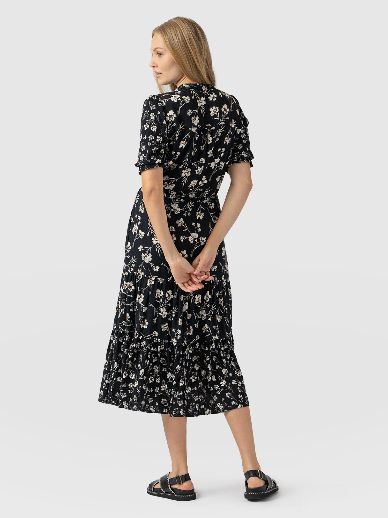 Olivia Zip Up Short Sleeve Dress - Black Spring Floral - Women's Dresss | Saint + Sofia® UK