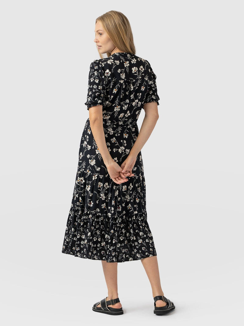 Olivia Zip Up Short Sleeve Dress - Black Spring Floral - Women's Dresss | Saint + Sofia® UK