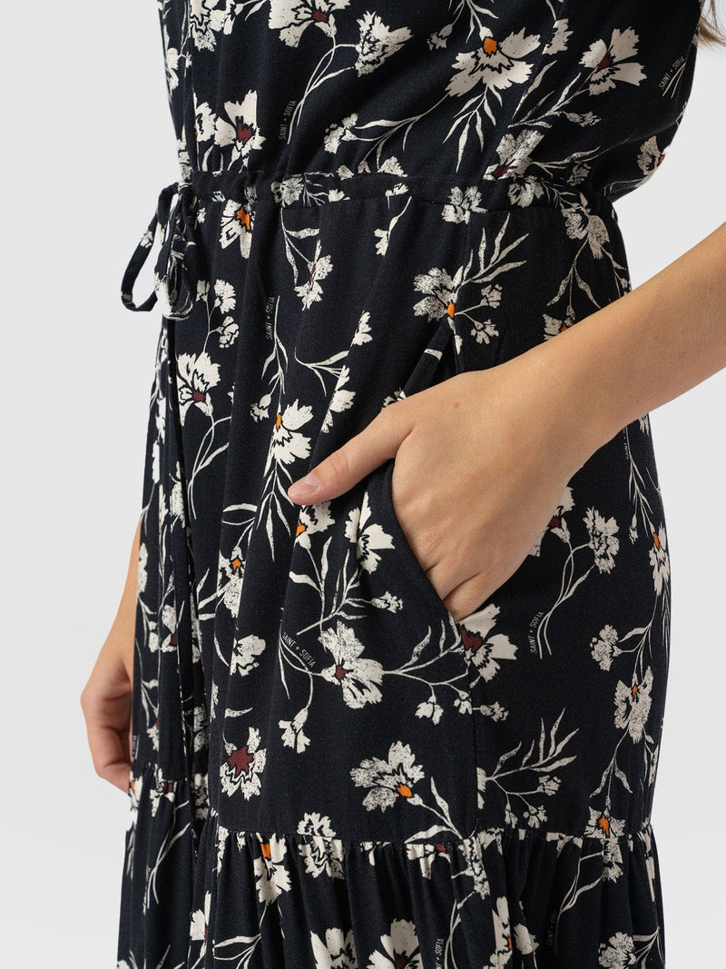 Olivia Zip Up Short Sleeve Dress - Black Spring Floral - Women's Dresss | Saint + Sofia® UK