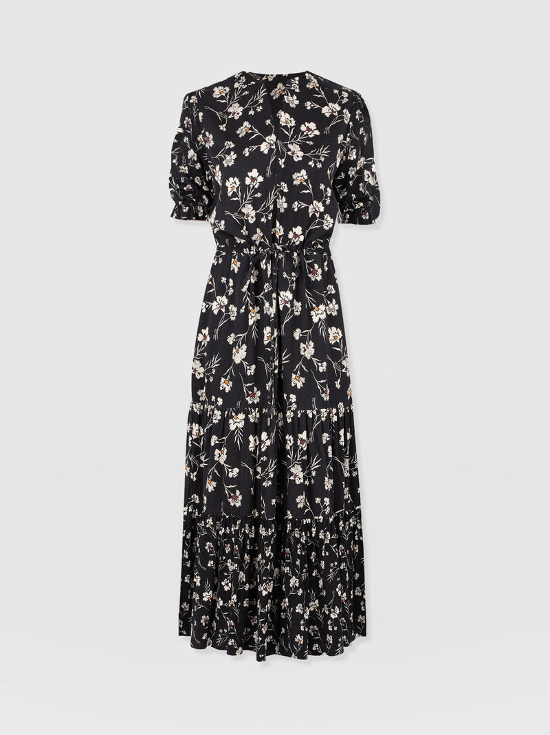 Olivia Zip Up Short Sleeve Dress - Black Spring Floral