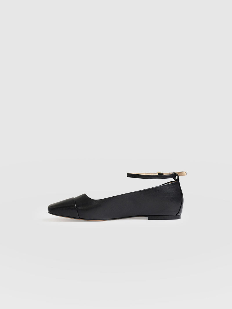 Ophelia Leather Ballerinas Black - Women's Shoes | Saint + Sofia® UK