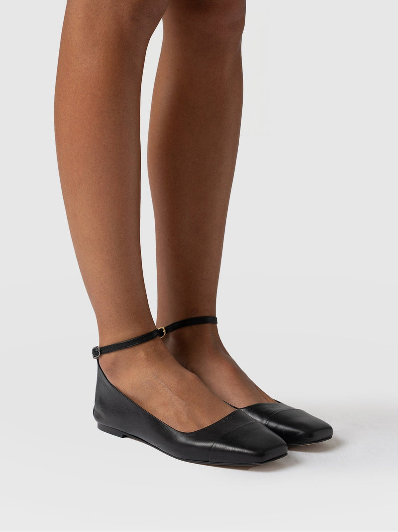 Ophelia Leather Ballerinas Black - Women's Shoes | Saint + Sofia® UK