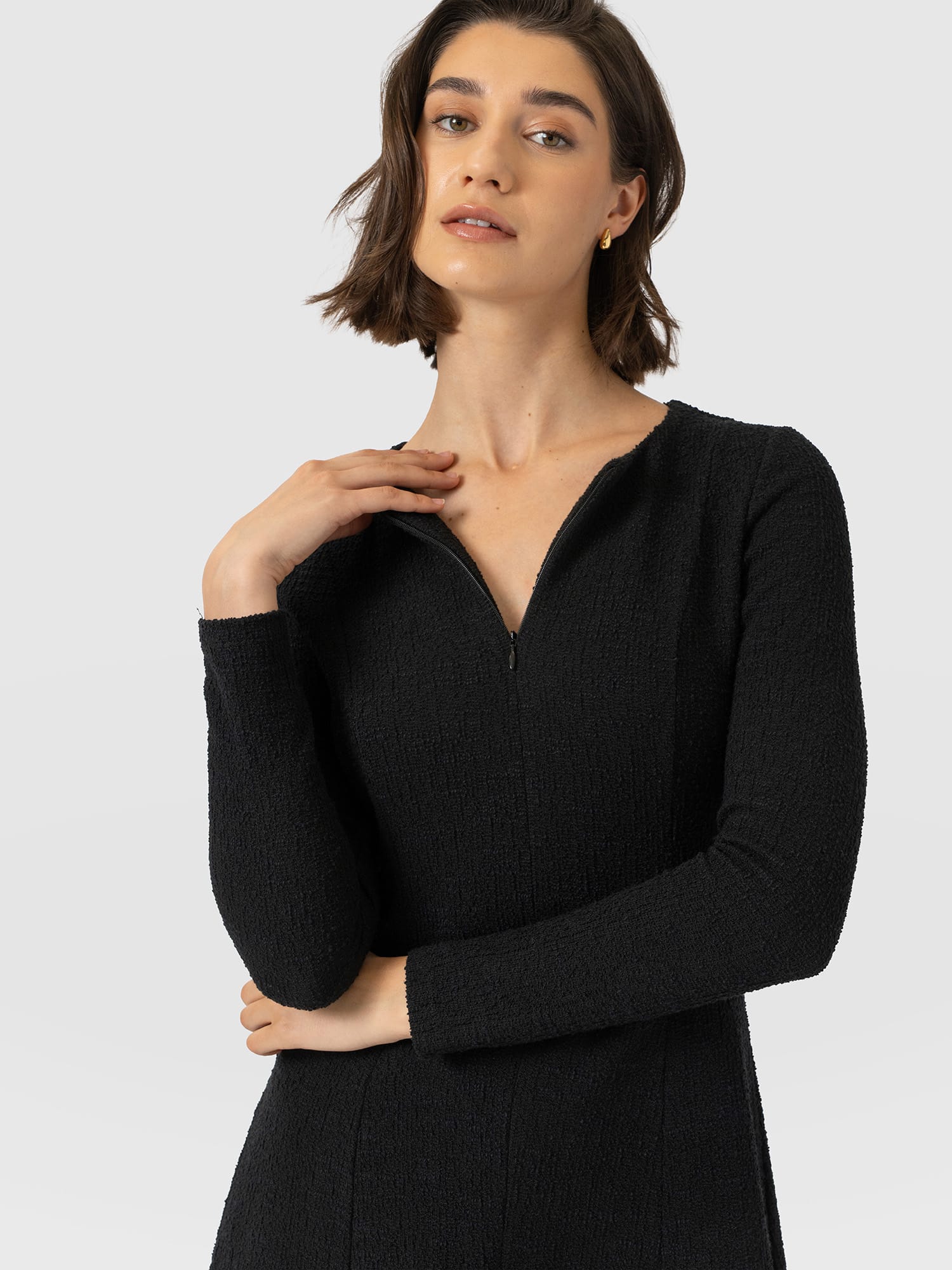 Orla Midi Dress - Black Boucle - Women's Dresses | Saint and Sofia® UK