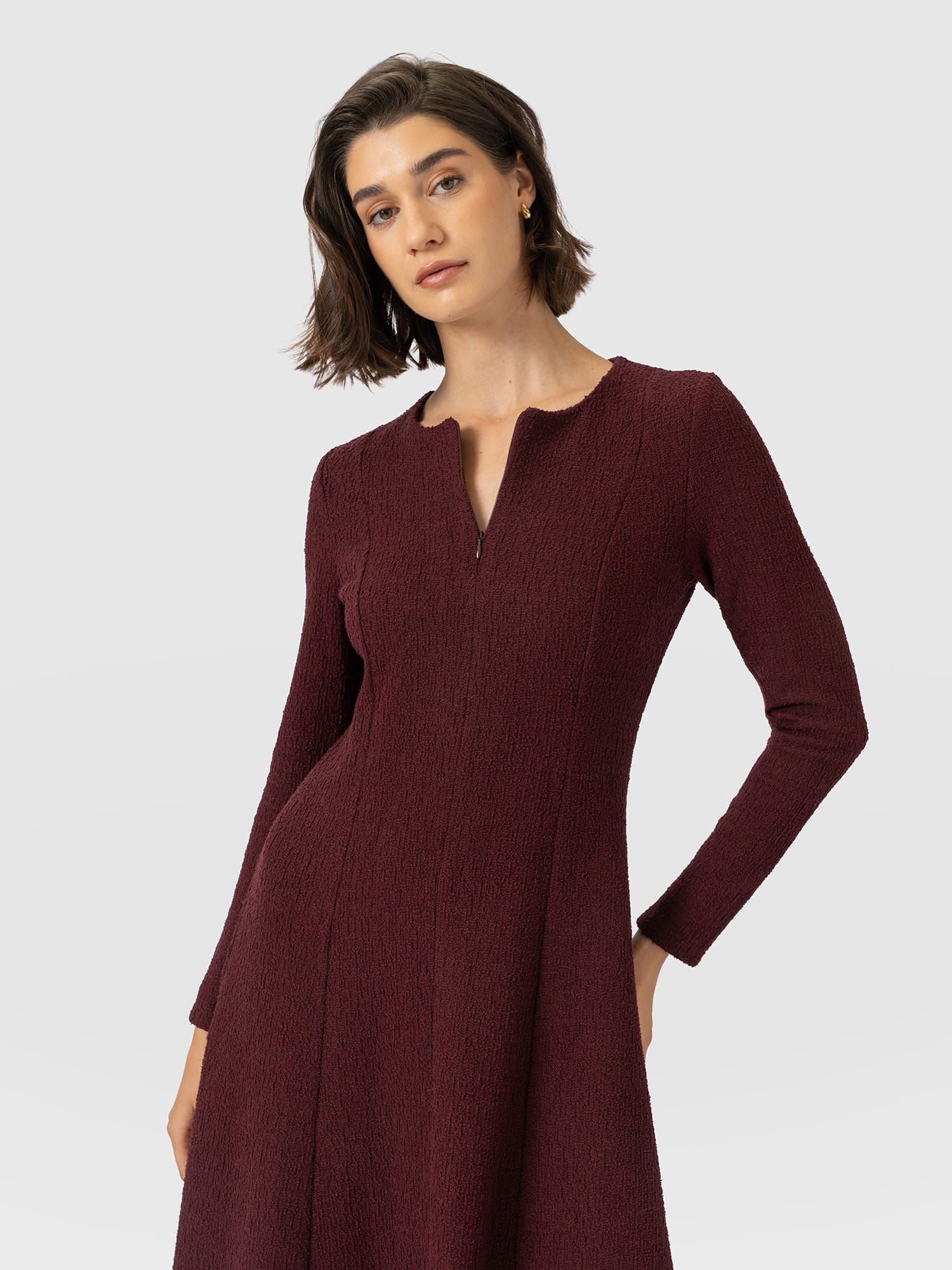 Orla Midi Dress - Burgundy Boucle - Women's Dresses | Saint and Sofia® UK
