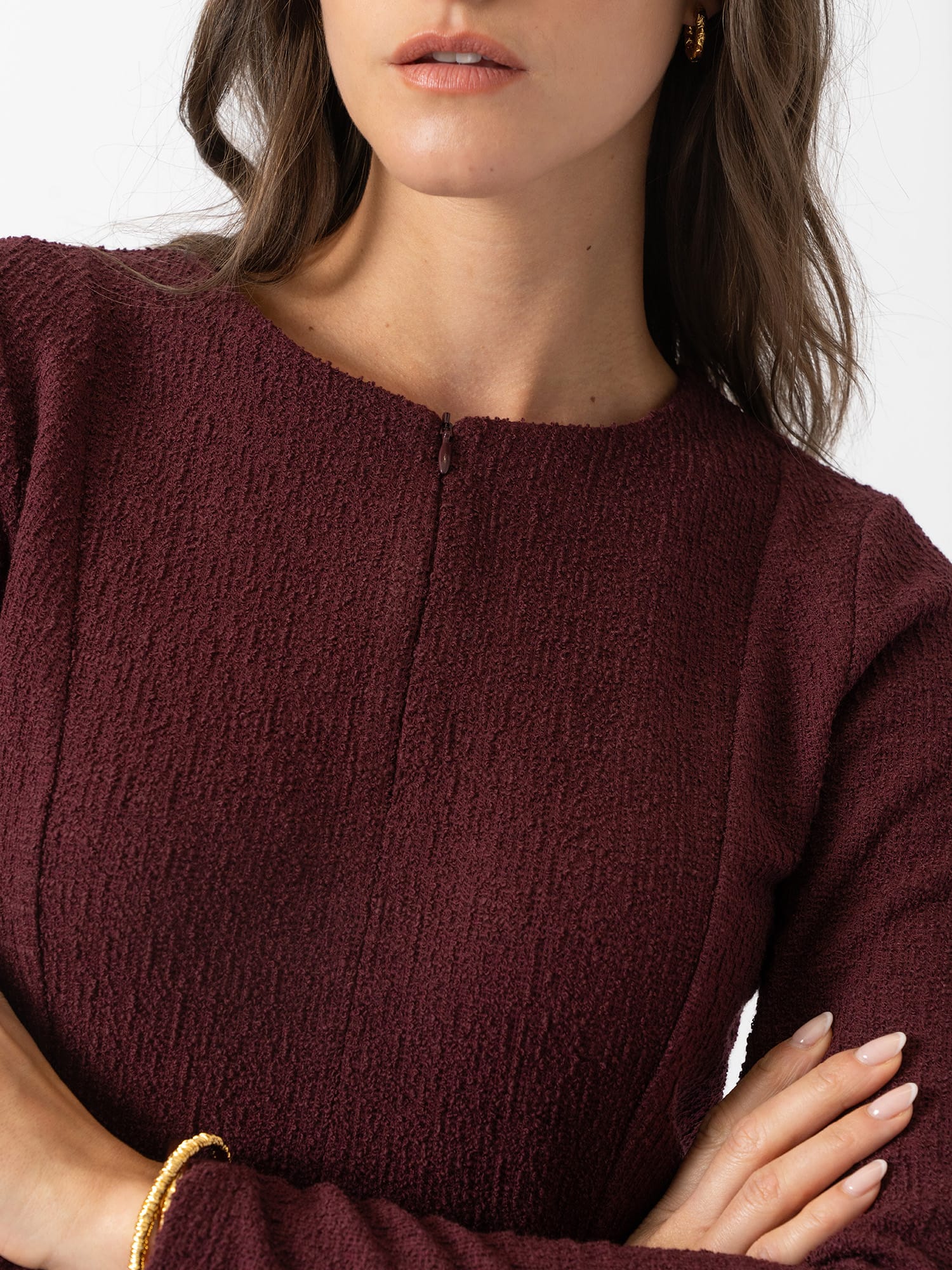 Orla Mini Dress - Burgundy Boucle