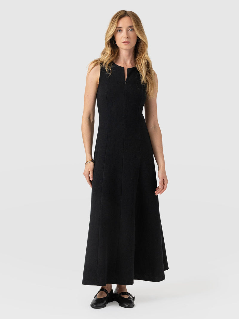 Orla Sleeveless Midi Dress - Black Textured - Women's Dresses | Saint and Sofia® UK