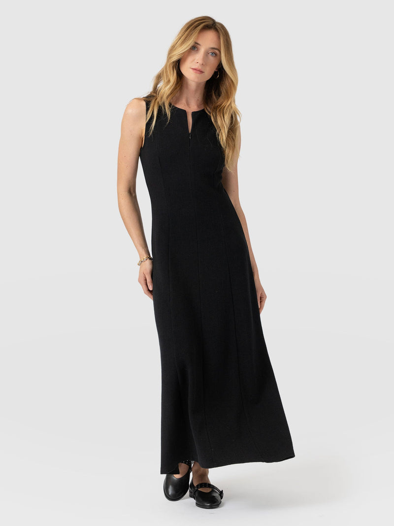 Orla Sleeveless Midi Dress - Black Textured - Women's Dresses | Saint and Sofia® UK