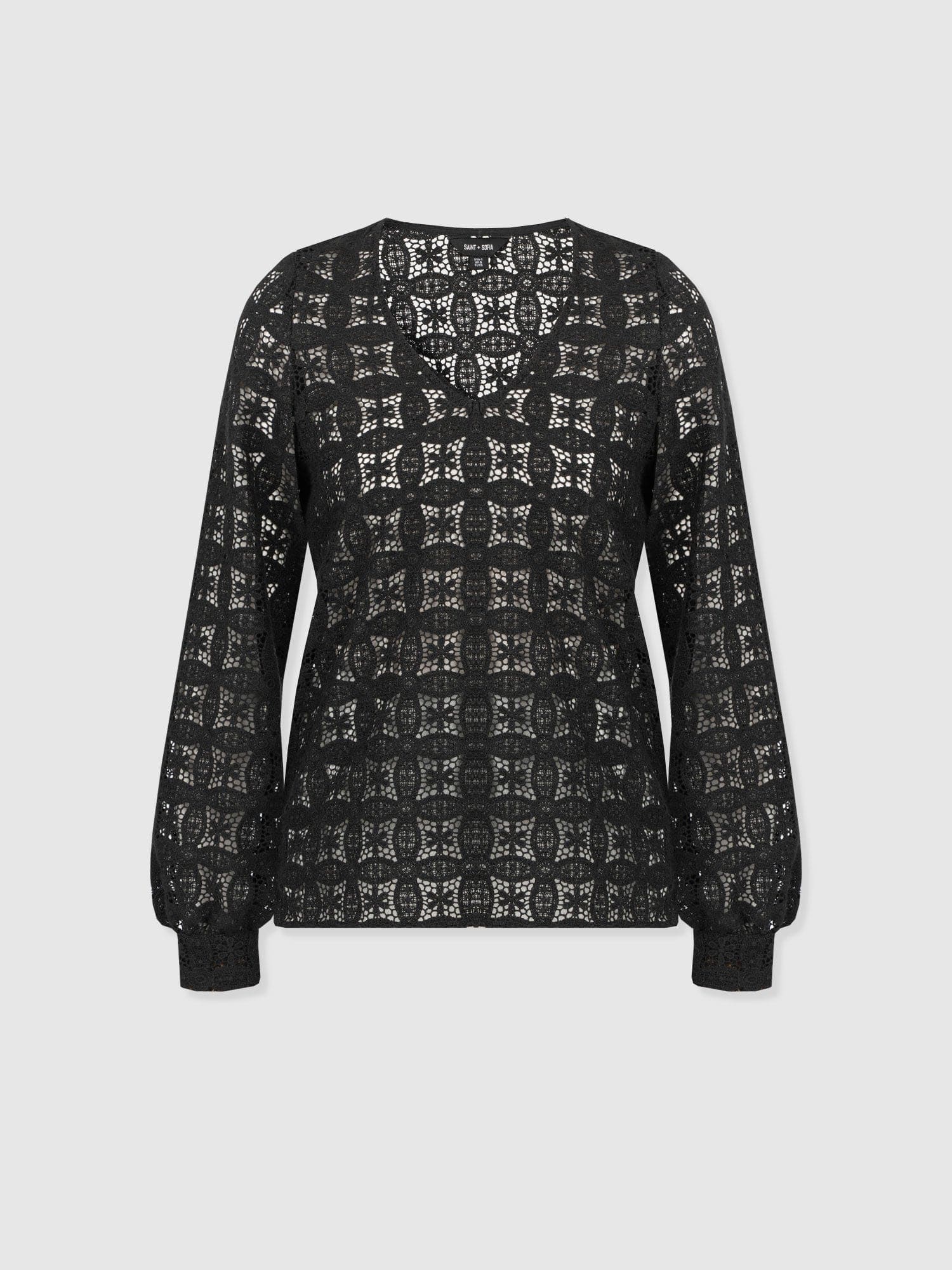 Ottilie V Neck Blouse - Black Broderie - Women's Blouses | Saint + Sofia® UK