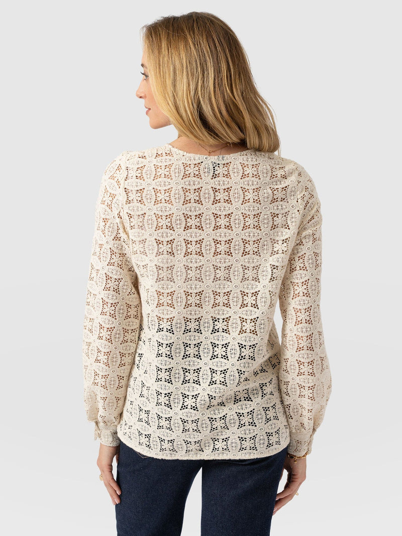 Ottilie V Neck Blouse - Cream Broderie - Women's Blouses | Saint + Sofia® UK