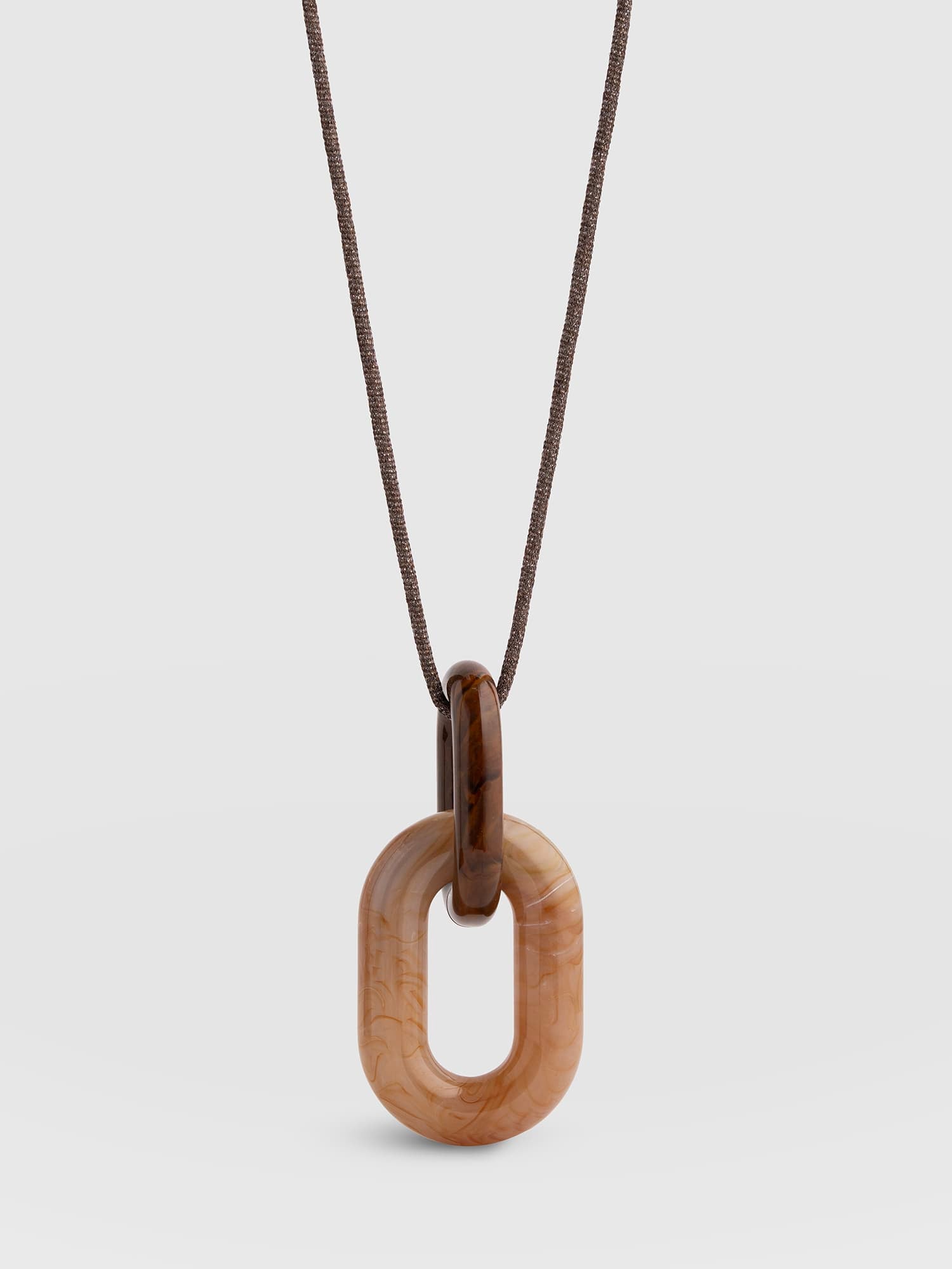 Oval Pendant Necklace - Cream/Brown
