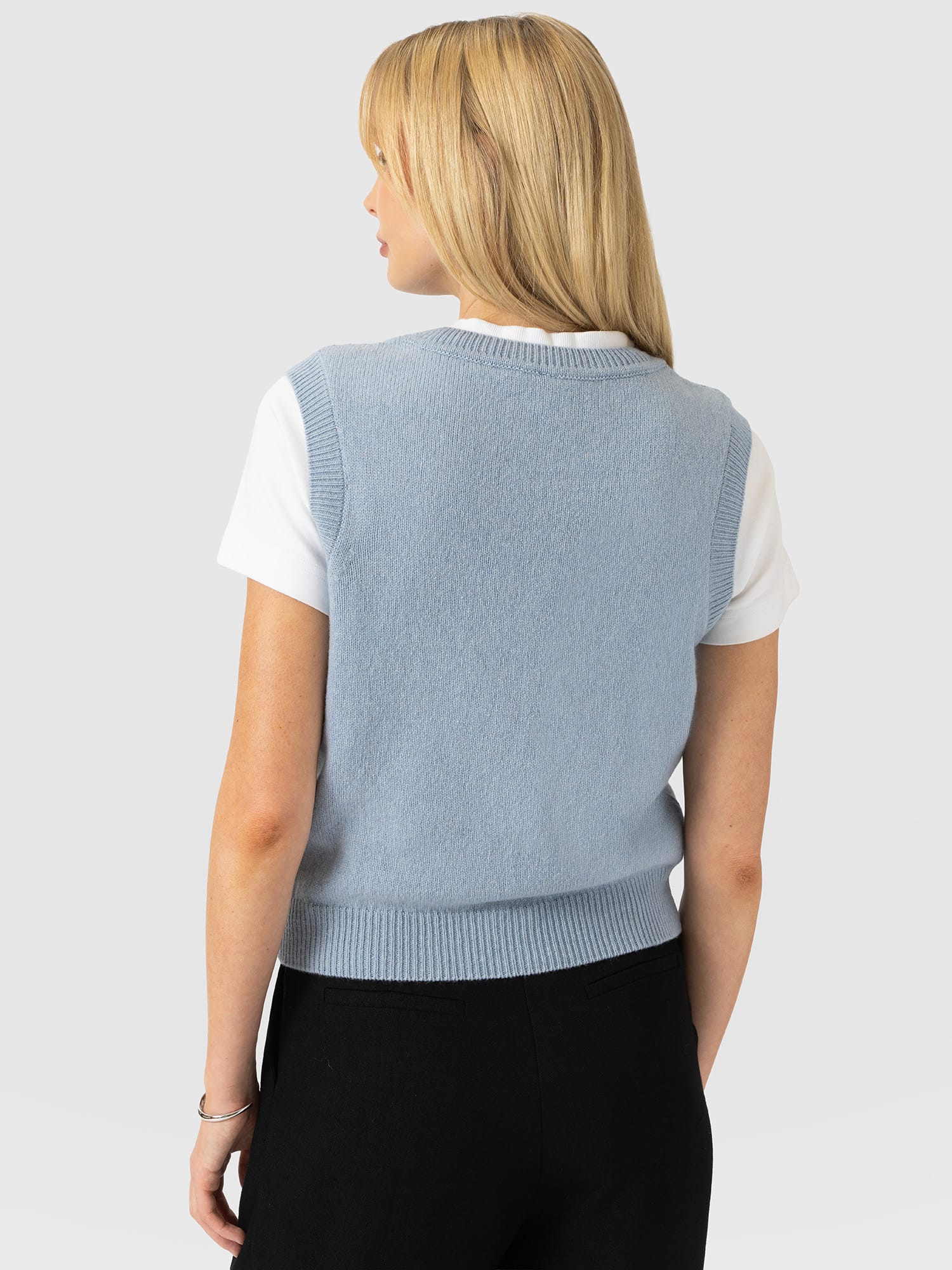 Oxford Cashmere Sleeveless Knit - Blue - Women's Jumpers | Saint and Sofia® UK