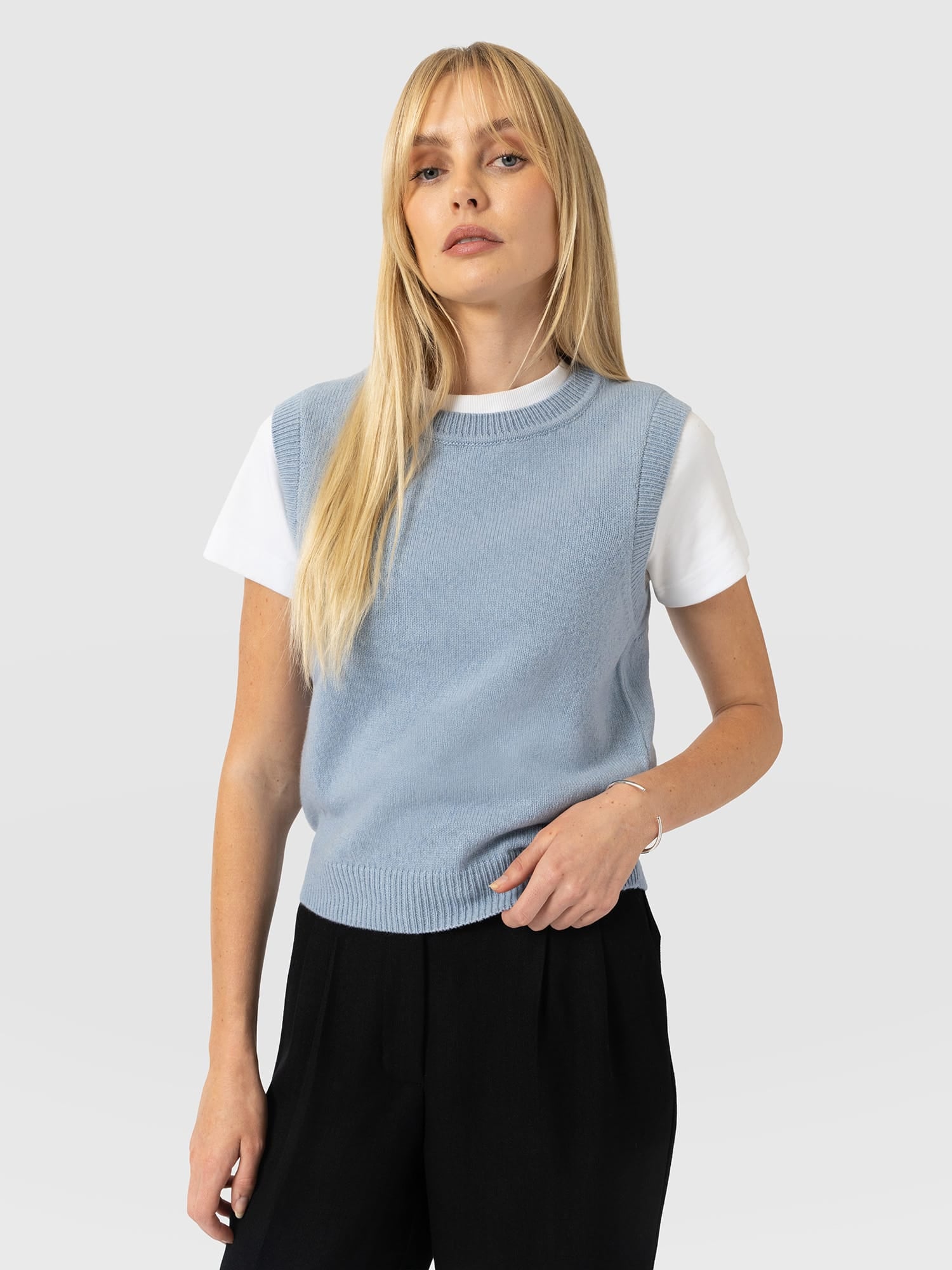 Oxford Cashmere Sleeveless Knit - Blue - Women's Jumpers | Saint and Sofia® UK