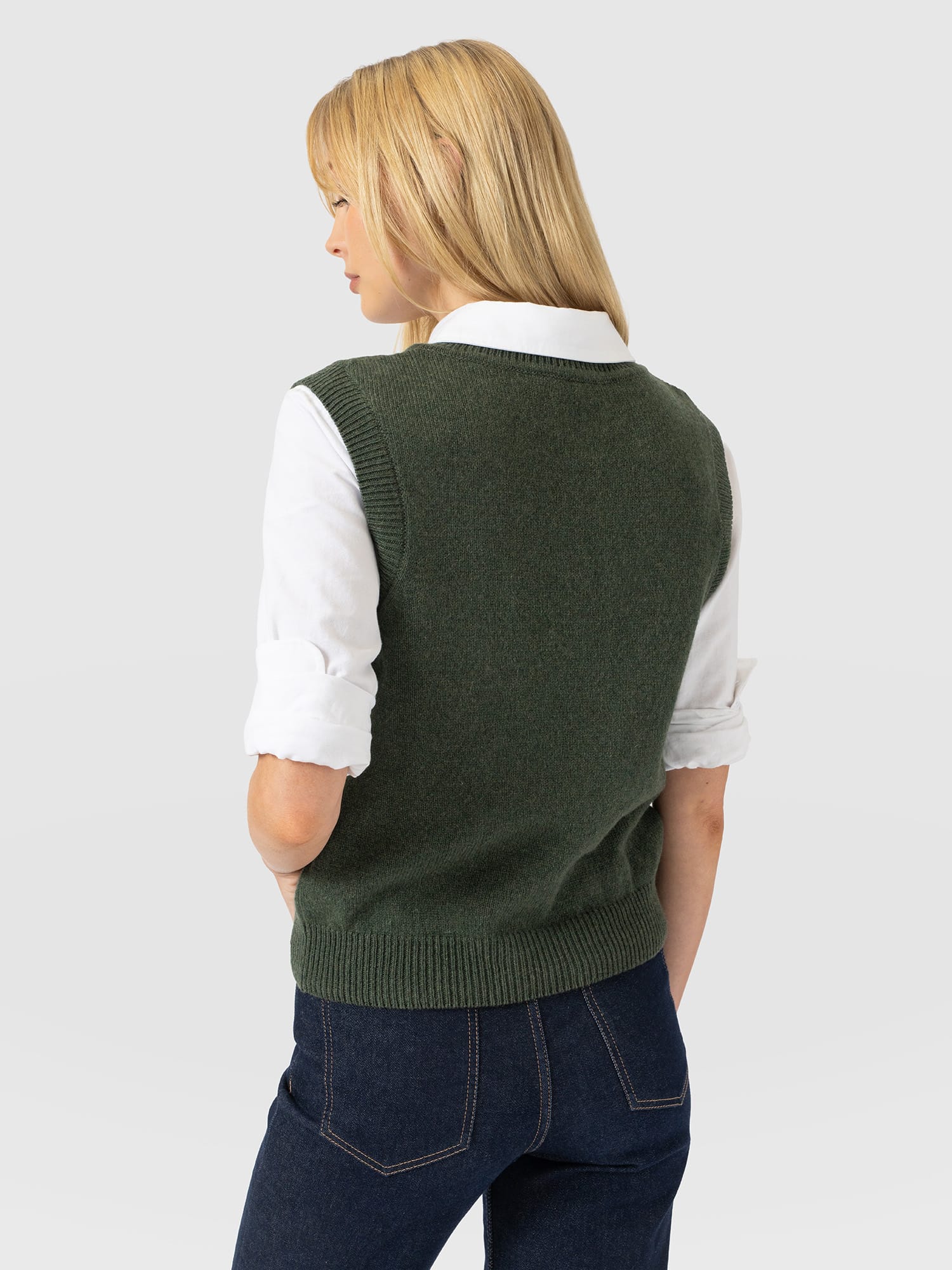 Oxford Cashmere Sleeveless Knit - Khaki - Women's Jumpers | Saint and Sofia® UK