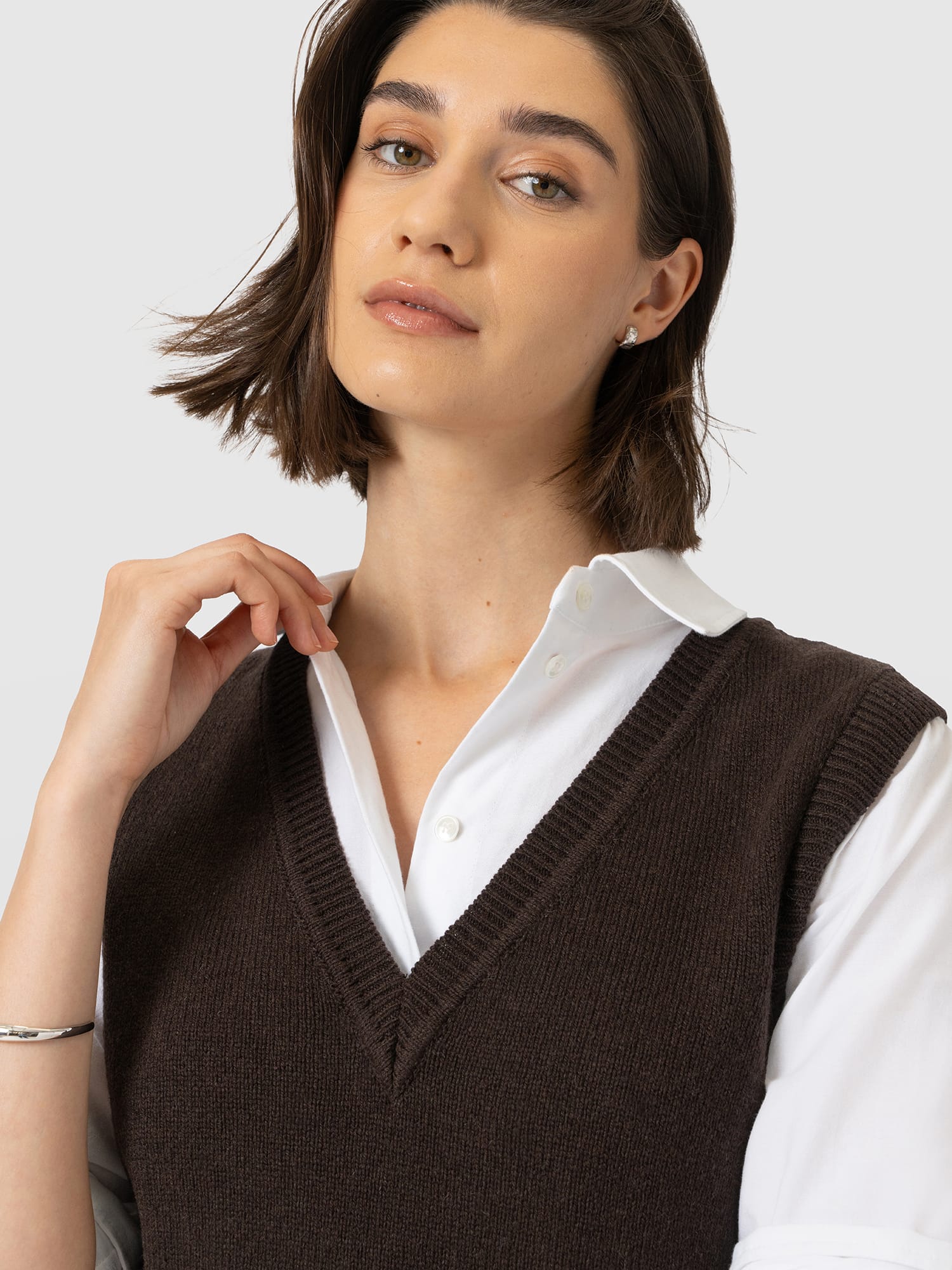 Oxford Cashmere V Neck Sleeveless Knit - Brown