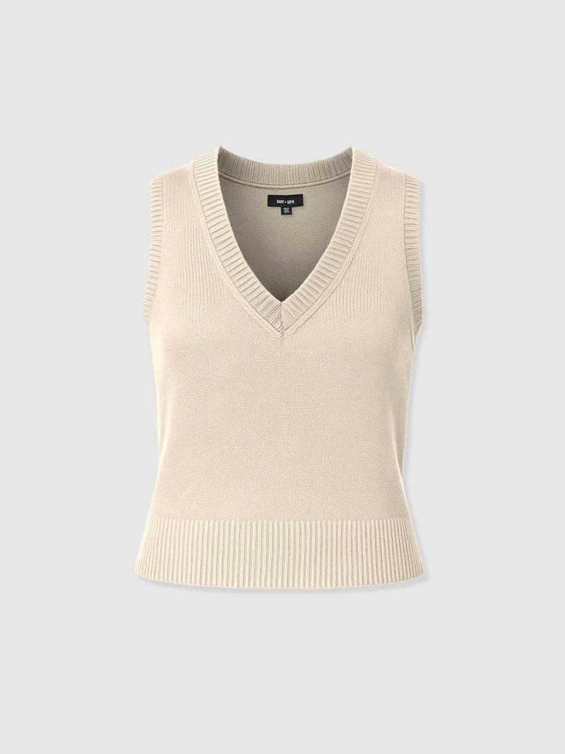 Oxford Cashmere V Neck Sleeveless Knit - Cream - Women's Jumpers | Saint + Sofia® UK