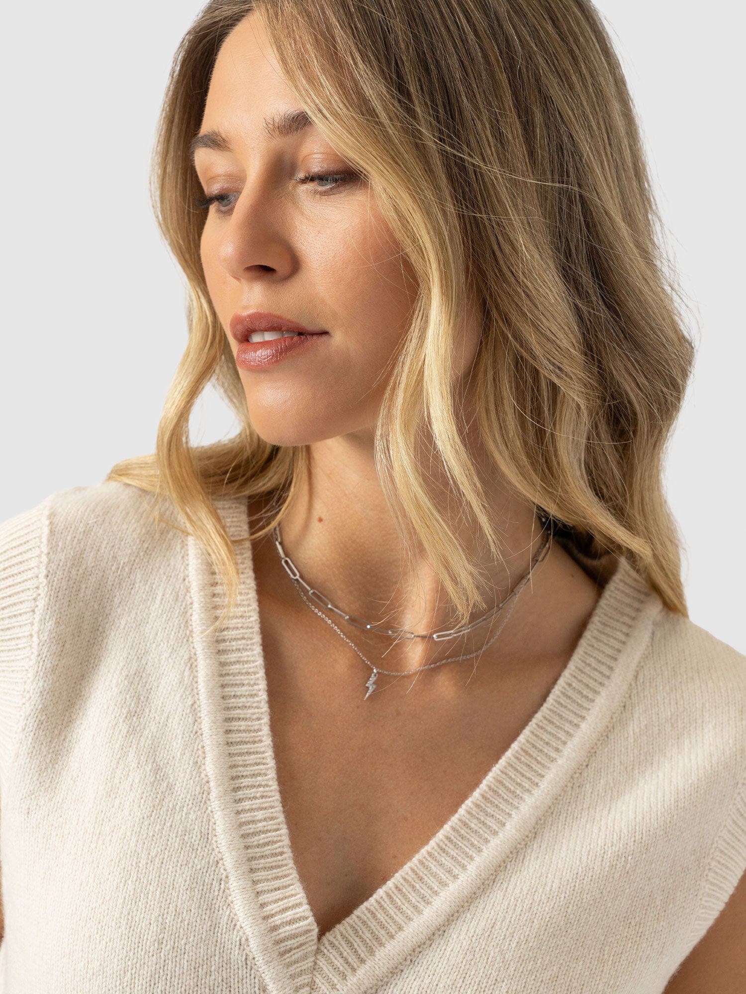 Oxford Cashmere V Neck Sleeveless Knit - Cream - Women's Jumpers | Saint + Sofia® UK