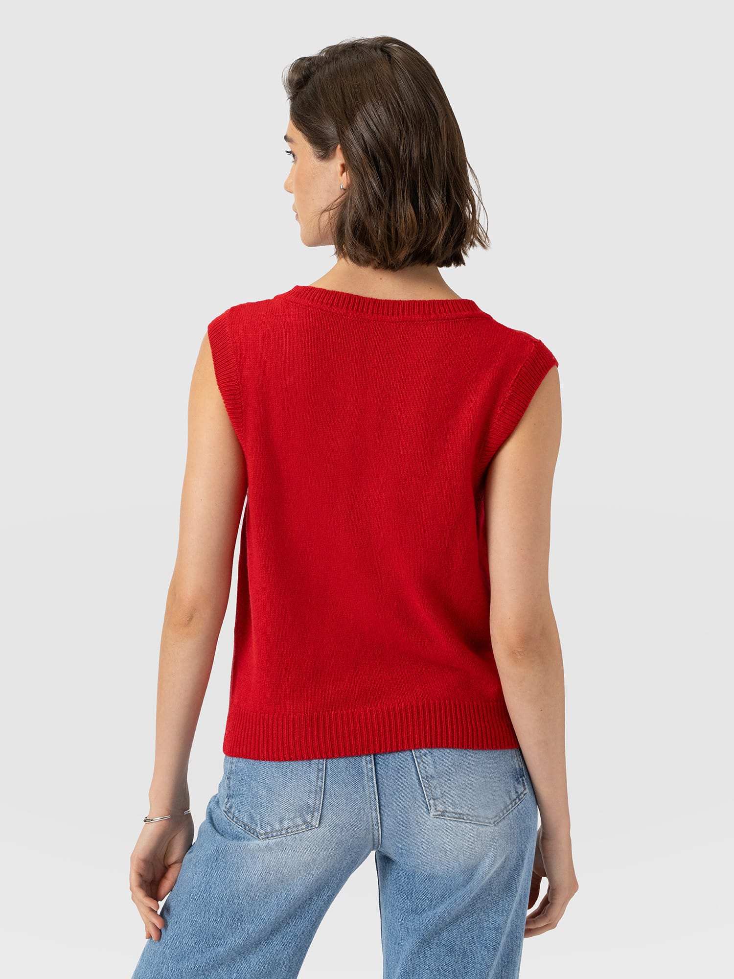 Oxford Cashmere V Neck Sleeveless Knit - Red
