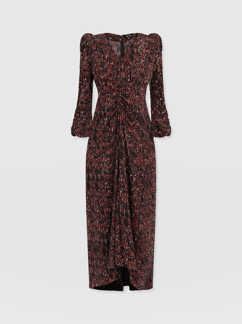Paloma Ruched Dress Red Ditsy Leopard - Women's Dresses | Saint + Sofia® UK