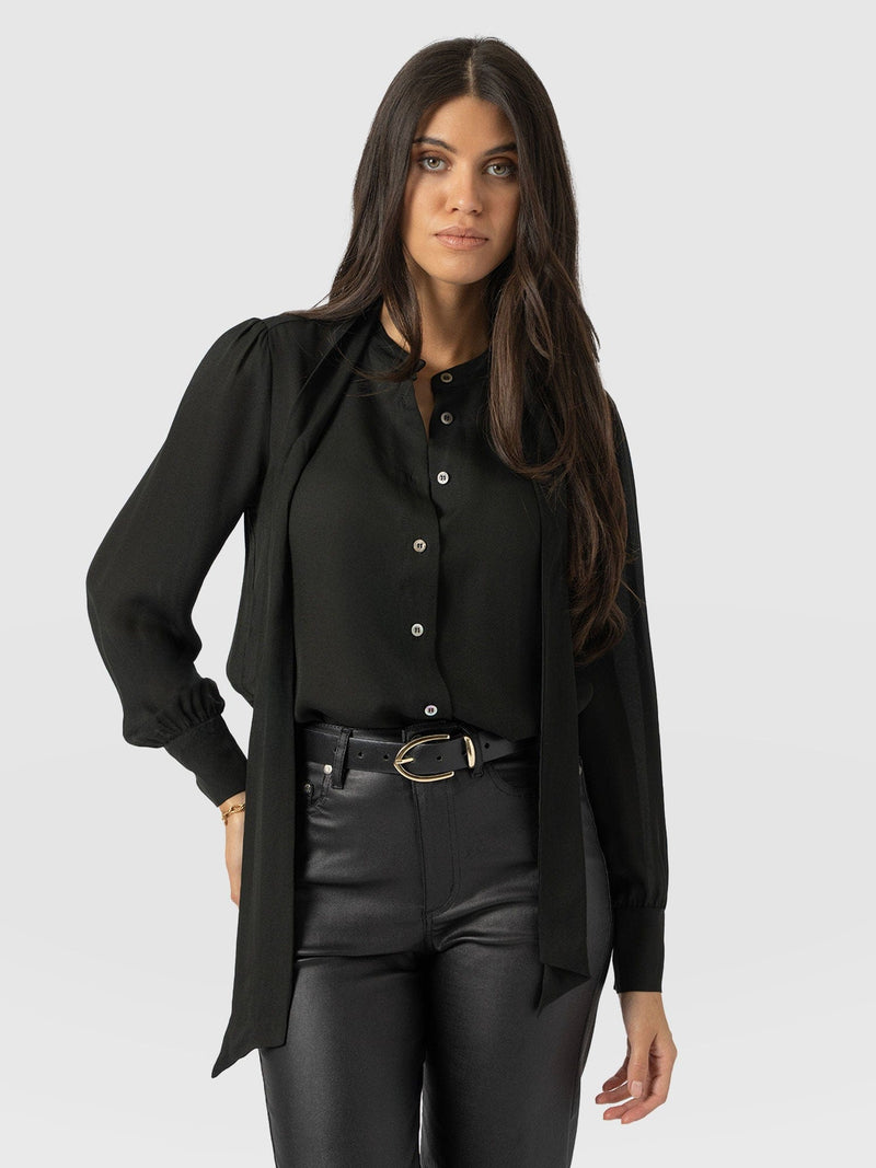Paxton Pussybow Blouse Black - Women's Blouses | Saint + Sofia® UK