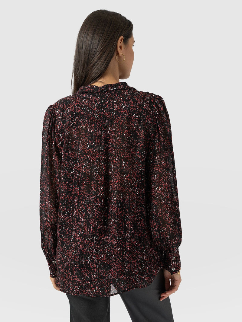 Paxton Pussybow Blouse Red Ditsy Leopard - Women's Blouses | Saint + Sofia® UK