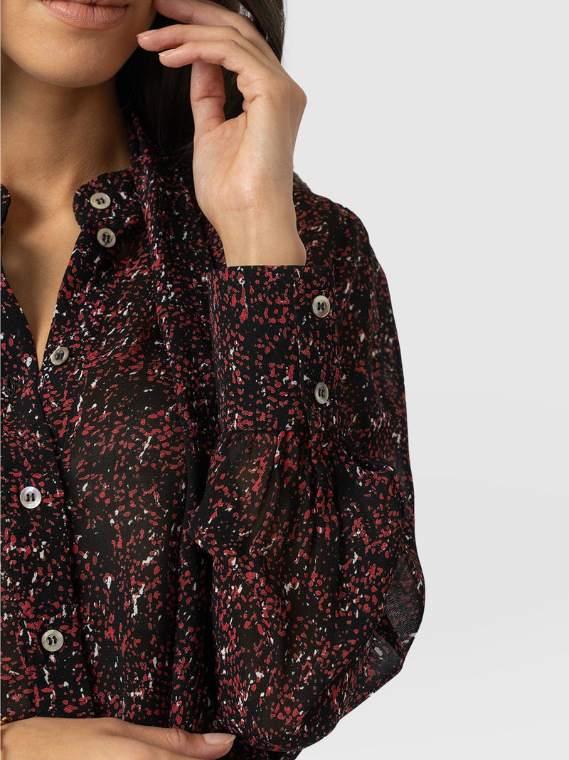 Paxton Pussybow Blouse Red Ditsy Leopard - Women's Blouses | Saint + Sofia® UK