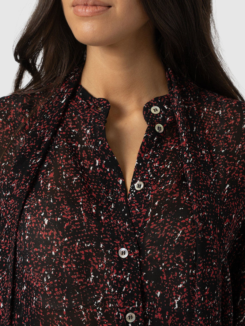 Paxton Pussybow Blouse Red Ditsy Leopard - Women's Blouses | Saint + Sofia® UK