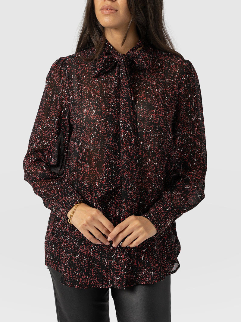 Paxton Pussybow Blouse Red Ditsy Leopard - Women's Blouses | Saint + Sofia® UK