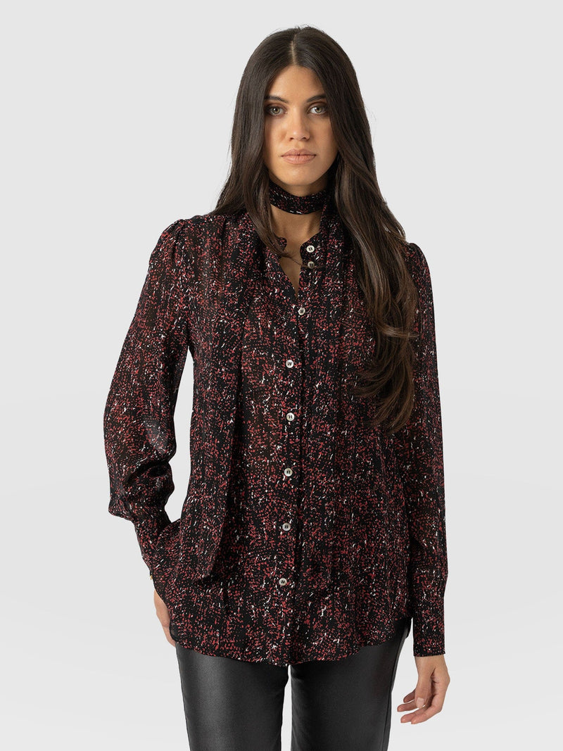Paxton Pussybow Blouse Red Ditsy Leopard - Women's Blouses | Saint + Sofia® UK