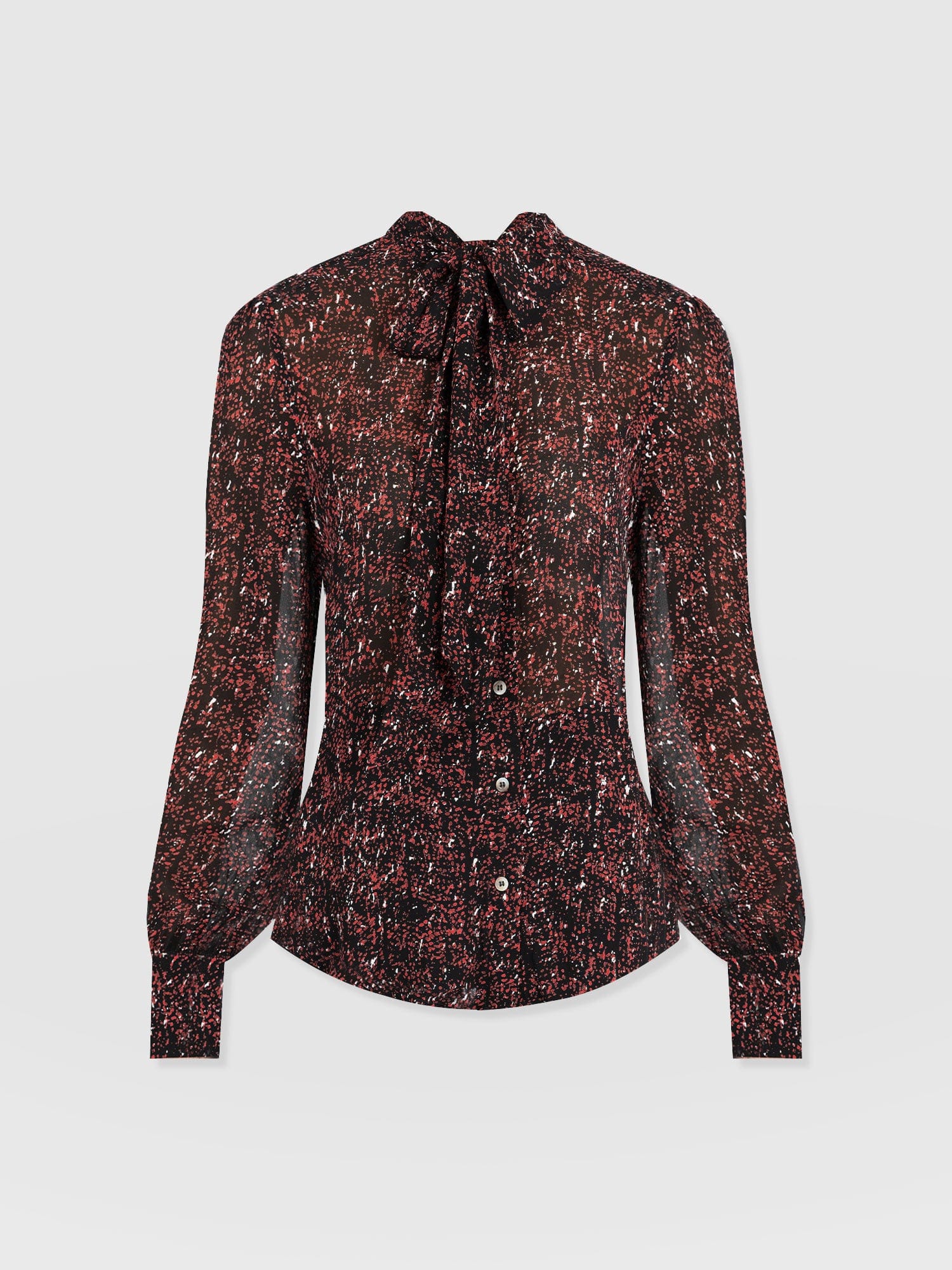 Paxton Pussybow Blouse Red Ditsy Leopard - Women's Blouses | Saint + Sofia® UK