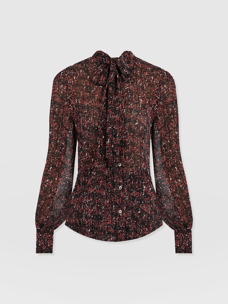 Paxton Pussybow Blouse Red Ditsy Leopard - Women's Blouses | Saint + Sofia® UK