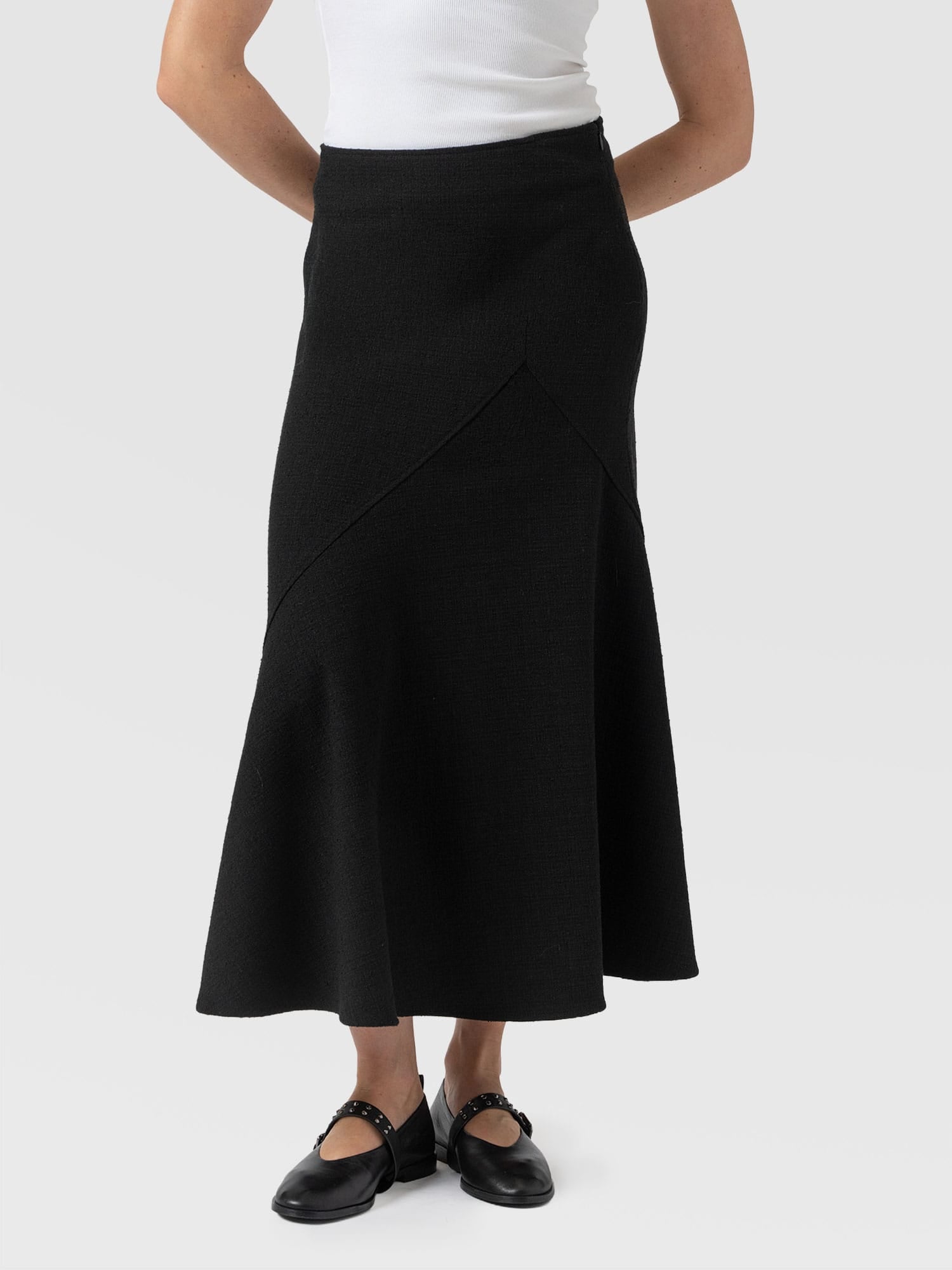 Piper Panelled Skirt - Black Boucle